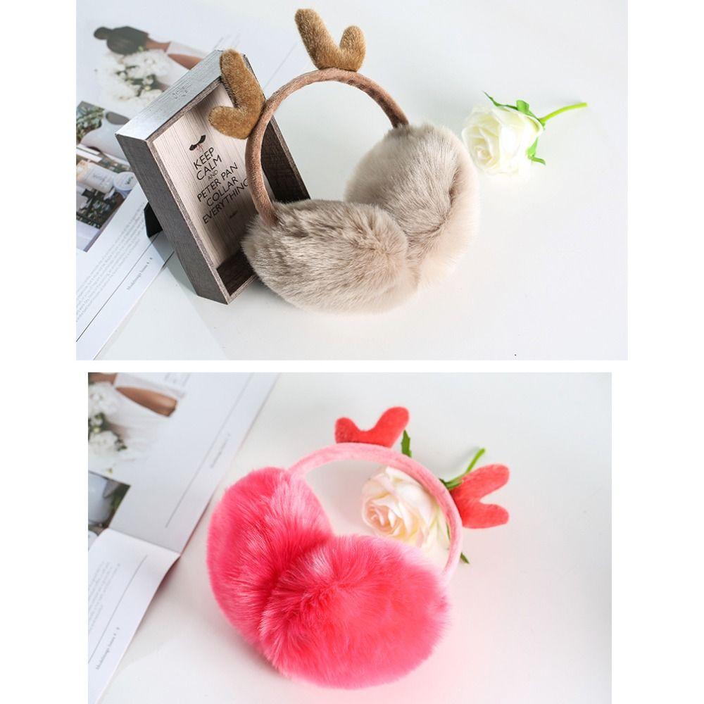 Solid Color Elk Horn Earmuffs Faux Rabbit Fur Winter Warm Earmuffs Outdoor Cold Protection