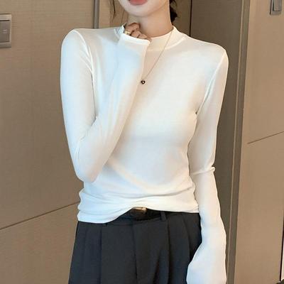 New Women's Long-sleeved T-shirt Base Layer, Solid-color Long Johns, Semi-high Neck, Round Neck and Small Stand-up Neck Top