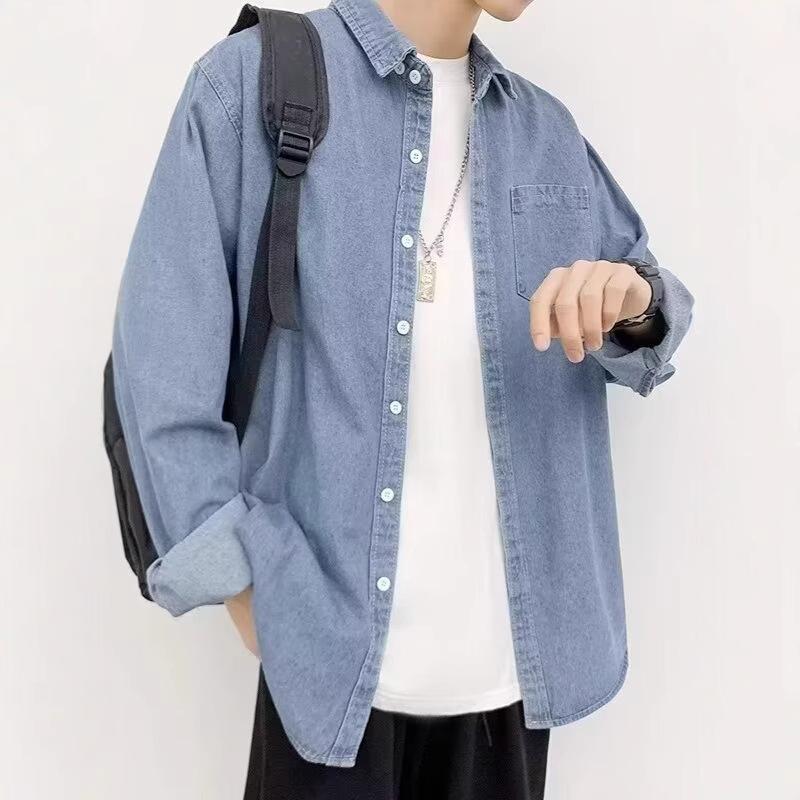 Spring and Autumn New Denim Jacket Original Trend Teen Men's Tooling Shirt Loose Hong Kong Style Casual Jacket