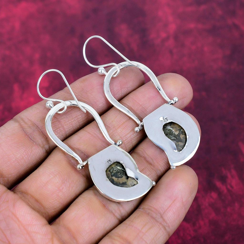 Ammonite Fossil Jewelry, 925 Solid Sterling Silver Earrings Jewelry, Handmade Earrings Gemstone Jewelry For Women