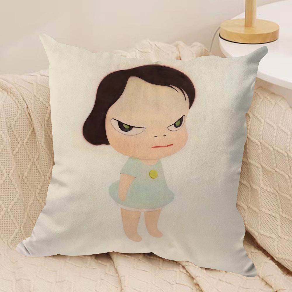 YYoshitomo Nara DDoll Cushion Cover Soft Plush Fabric DoubleSided Printed Sofa Cushion Cover for All Seasons Home Decor Gift