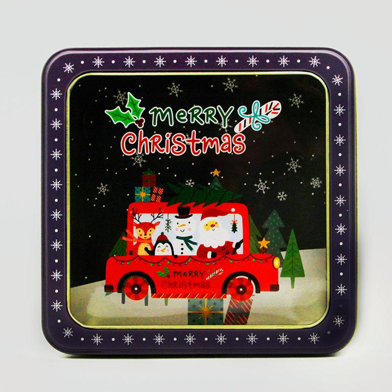 Christmas Iron Box With Skylight Tin Plate Box With Cookies Mousse Cake Packaging Christmas Square Small Iron Box