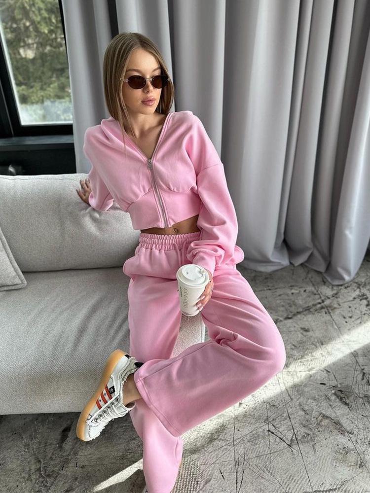 Women's Casual Solid Color Hoodie & Lace-up Pants Two-Piece Set