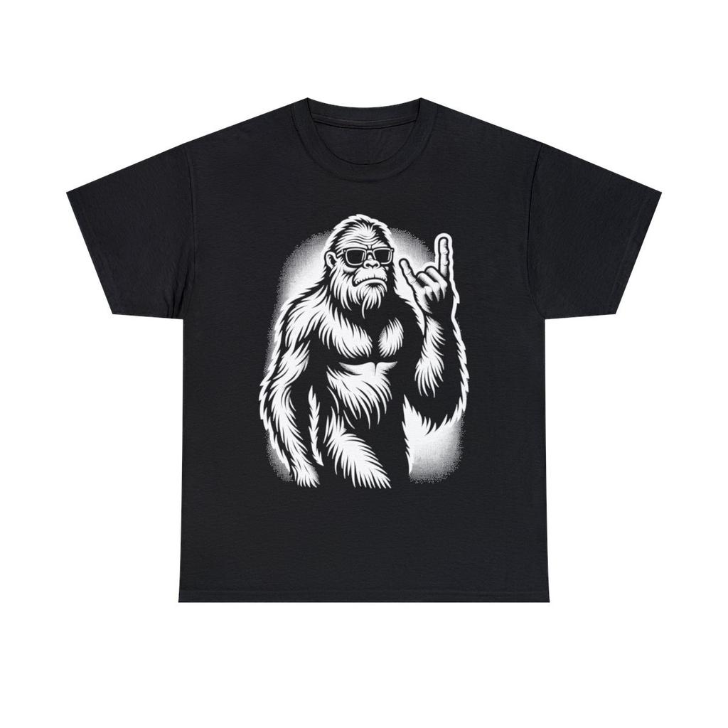 Bigfoot Sasquatch Rock And Roll Metal Hörner Grafik T-Shirt, S-5XL