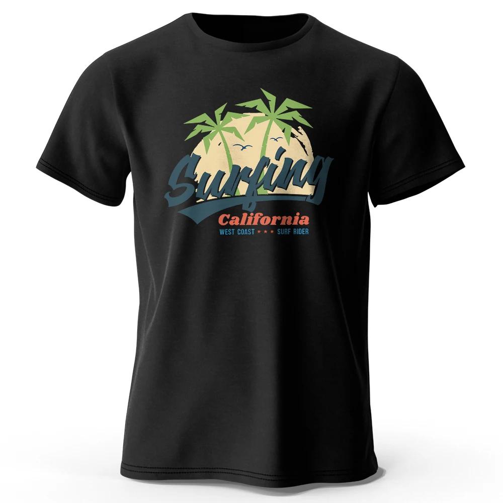 Vintage Surfing Carlifornia Men's Graphic Print T-Shirt 100% Cotton O-Neck Short Sleeve Tops Oversized Style Tees for Holiday