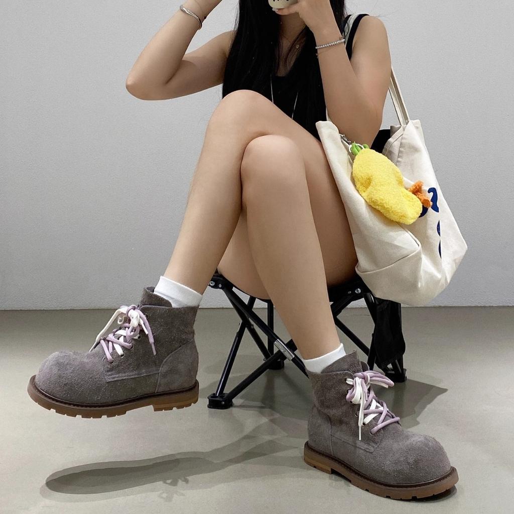 Miyou Casual British Big Head Outdoor Mountaineering Six-Hole Thick-soled Maillard Retro Rhubarb Boots Martin Boots Women's Short Boots