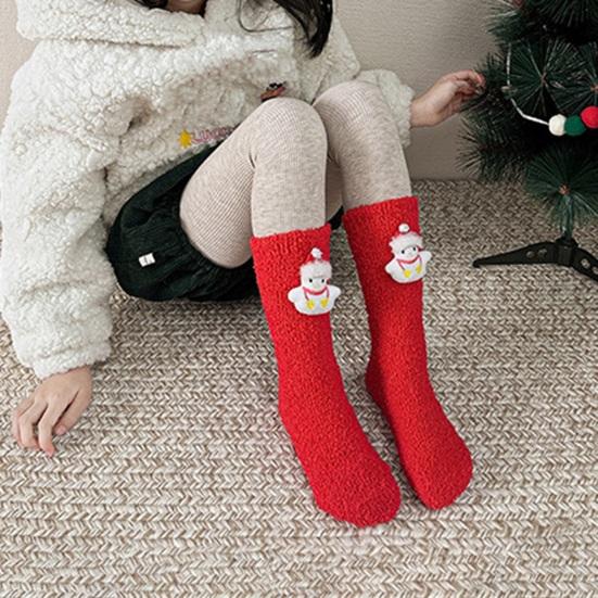 1 Pair Plush Christmas Socks with Non-Slip Grip Festive Holiday Floor Socks Soft Warm Fleece Stockings Gifts for Kids Adults