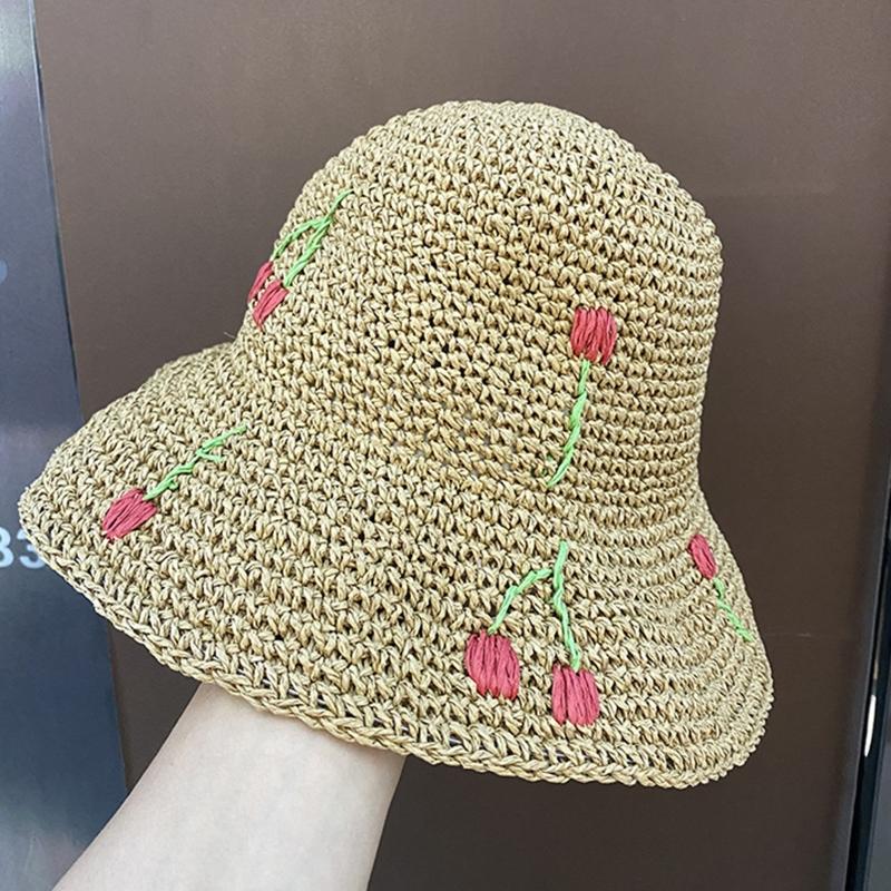Women Crochet Bucket Hat Cute Ladies Outdoor Sports Fisherman Cap for Women Teenagers Casual Spring Summer Sunscreen