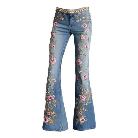 Bell Bottom Jeans for Women 3D Digital Floral Print Stretch Flared Jeans Mid Rise Retro Denim Pants with Pockets