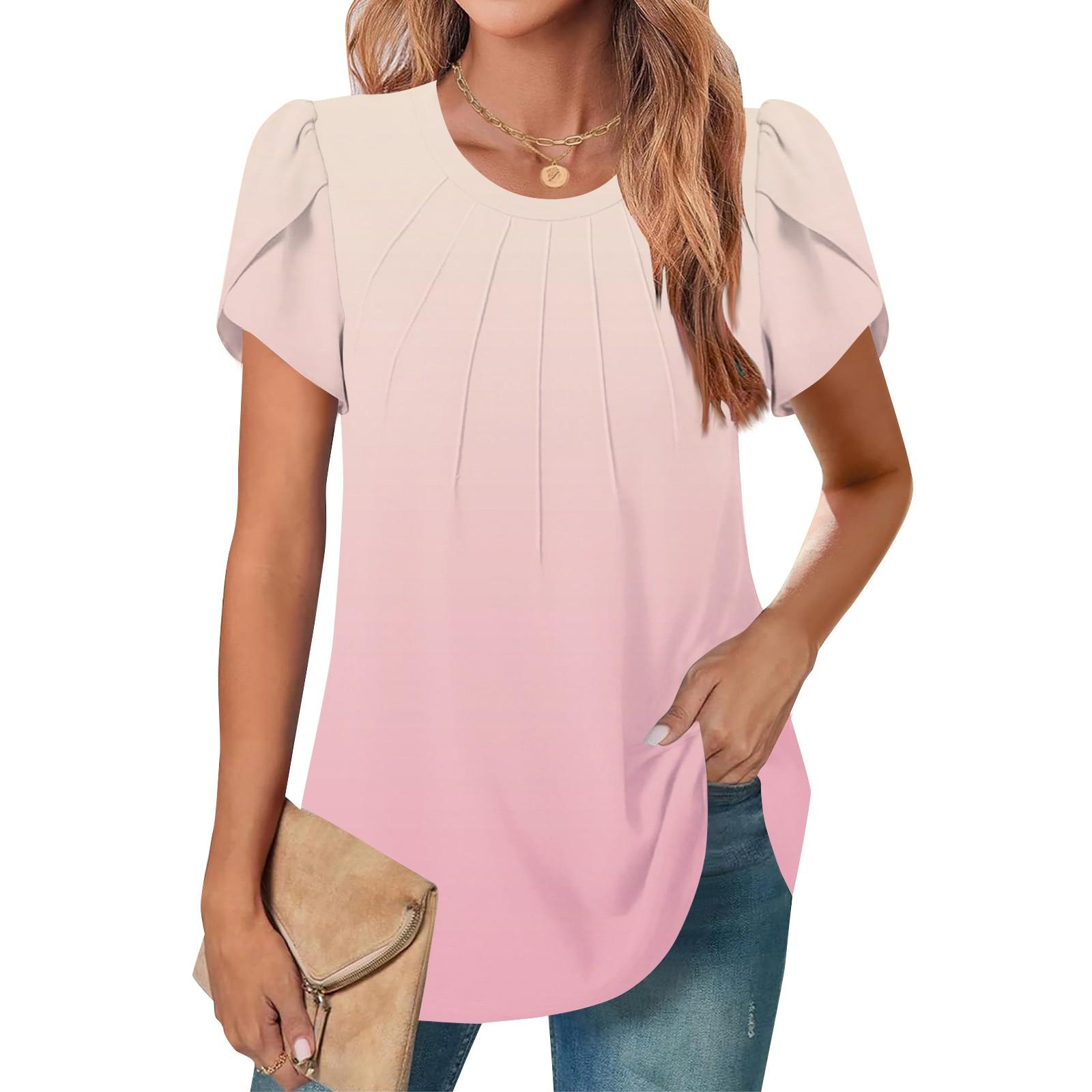 

Женский повседневный топ с круглым вырезом, коротким рукавом, воротником на пуговицах, оборкой на груди, однотонный топ M розовый