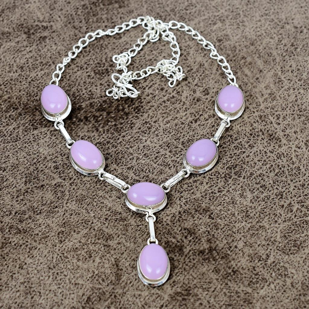 Pink Chalcedony Gemstone Handmade 925 Sterling Silver Jewelry Necklace 18" KKG-415