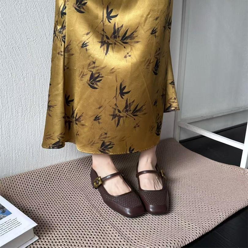 French woven word belt Mary Jane 2025 new autumn splicing square head thick heel women's shoes fashion shoes