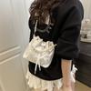 Sweet Butterfly Women Drawstring Bucket Shoulder Bags Versatile Ladies Crossbody Bag Clutch Fashi Girls Pearl Chain Handbags