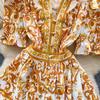 Summer Women Elegant Flare Sleeve Designer Print Runway Dresses V-neck Single Breasted Mini Short Party Dress