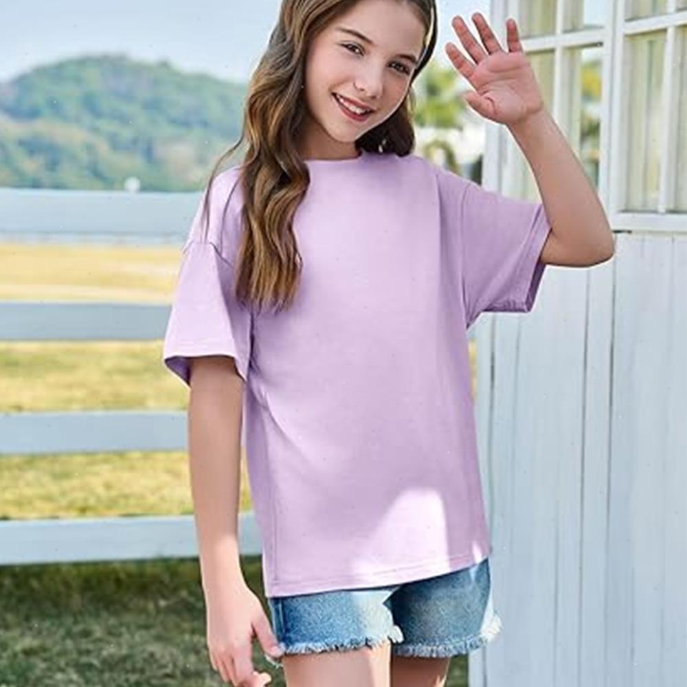 Girls Boys Short Sleeve T Shirts Kids  Summer Oversized Tops Children Teens Solid Casual Crewneck Basic Tees 3-14Y