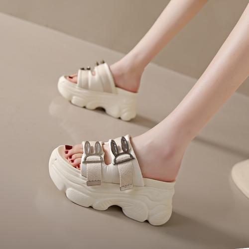 Fashion Woman 8.5CM High Heels Fashion Open Toe Outdoor Beach Slides New Women 2024 Summer Platform Sandals Beige Thick Bottom Slippers