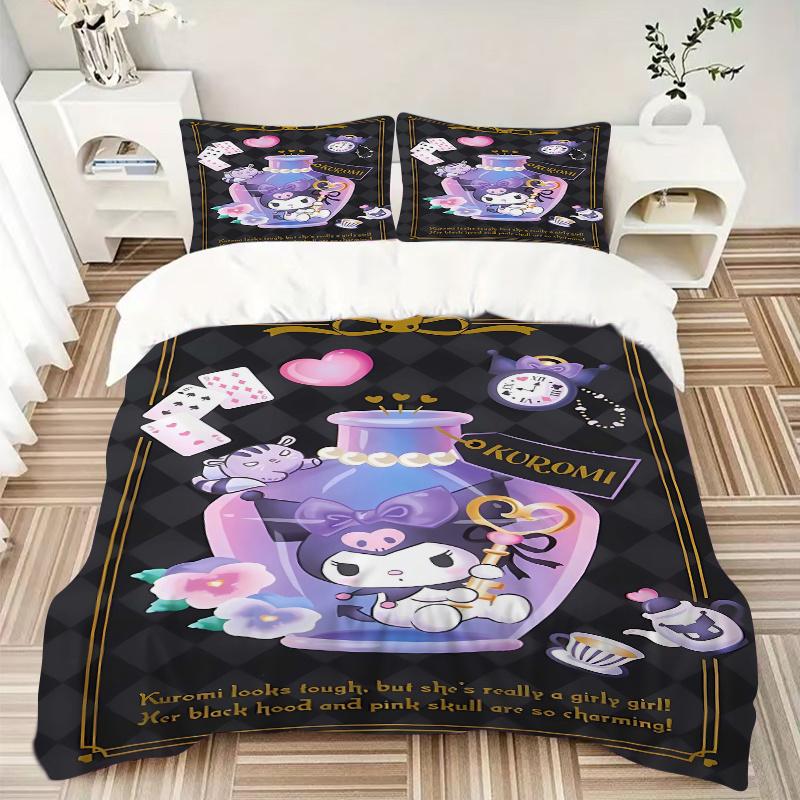 3pcs Kuromi's Enchanted Bottle Printed Bedding Set, Soft and Comfortable Quilt Cover for Bedroom, Guest Room (Not Included).S053