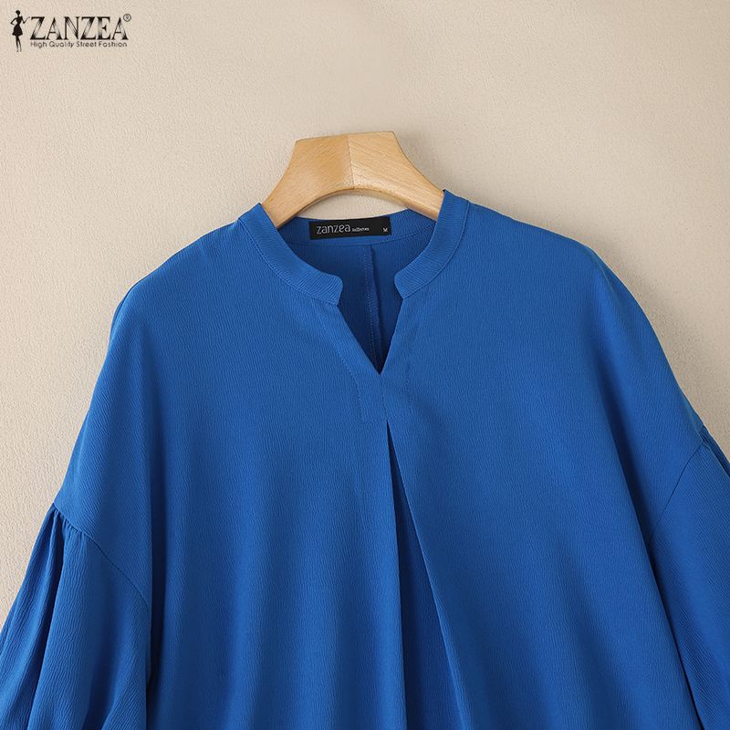 ZANZEA Women Casual V-Neck Solid Color 3/4 Sleeve Loose Blouse