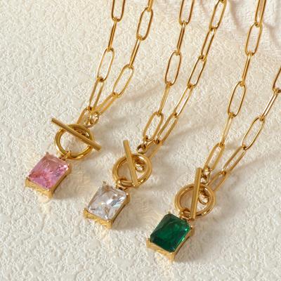 Light Luxury Emerald Necklace for Women Geometric Square Pendant Temperament High-end OT Clavicle Chain