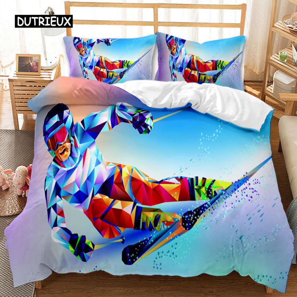 Skifahren Bettbezug Set Schneeberg Bettdeckenbezug Extremsport Spiel Polyester Steppdecke Bezug Snowboard Doppel Queen King Size