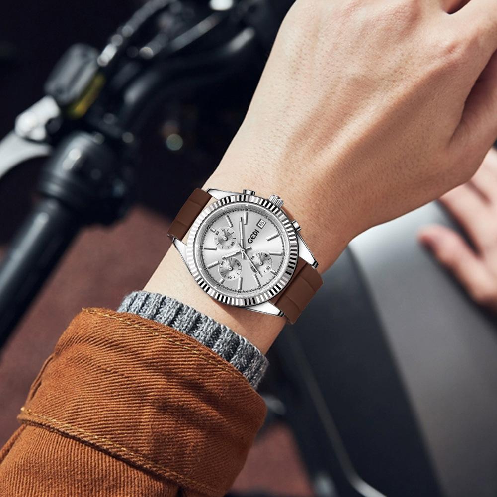 Three-eye six-pin business watch calendar high-end large dial silicone waterproof quartz watch