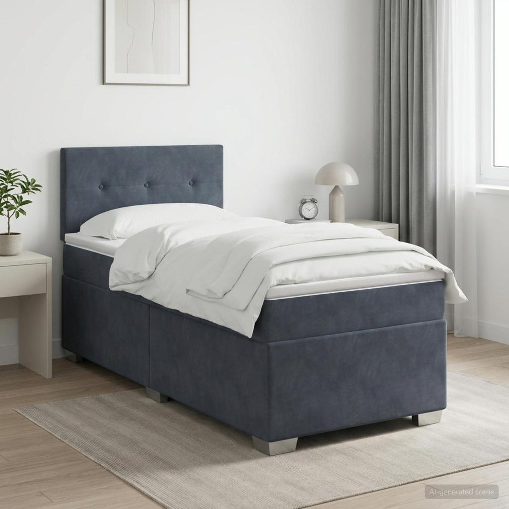 Box Spring Bed with Mattress Dark Grey 80 x 200 cm Velvet