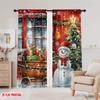 2pcs 2D flat printing Merry Christmas Popular Curtain Snowmen and Christmas trees3 100% Polyester Without Electricity Holiday
