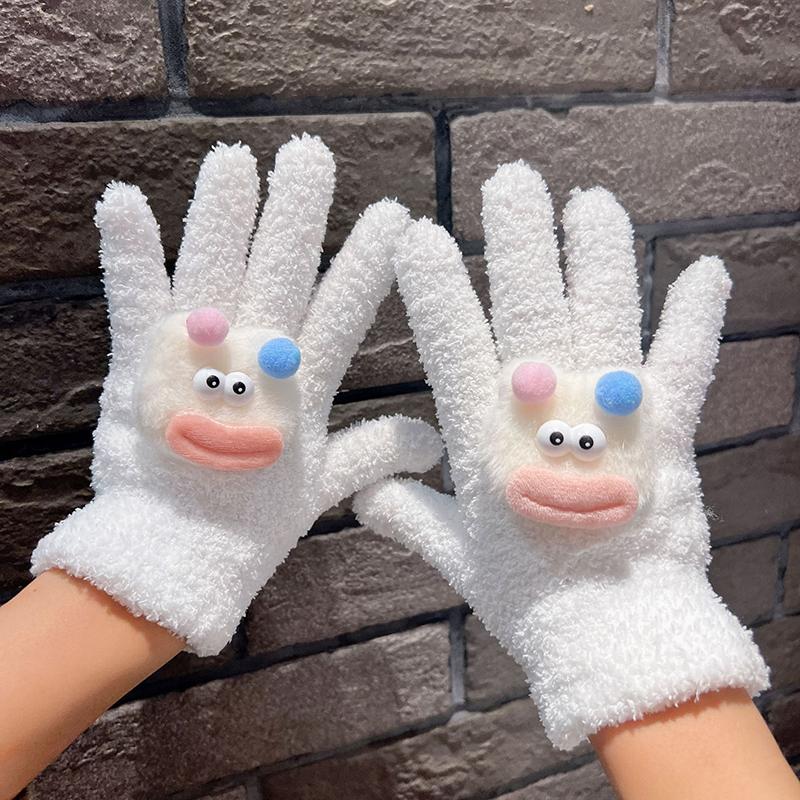 1Pair Cartoon Star Eye Five Finger Gloves For Women Girls Autumn Winter Warm Gloves Cute  Student Gloves Birthday Gifts
