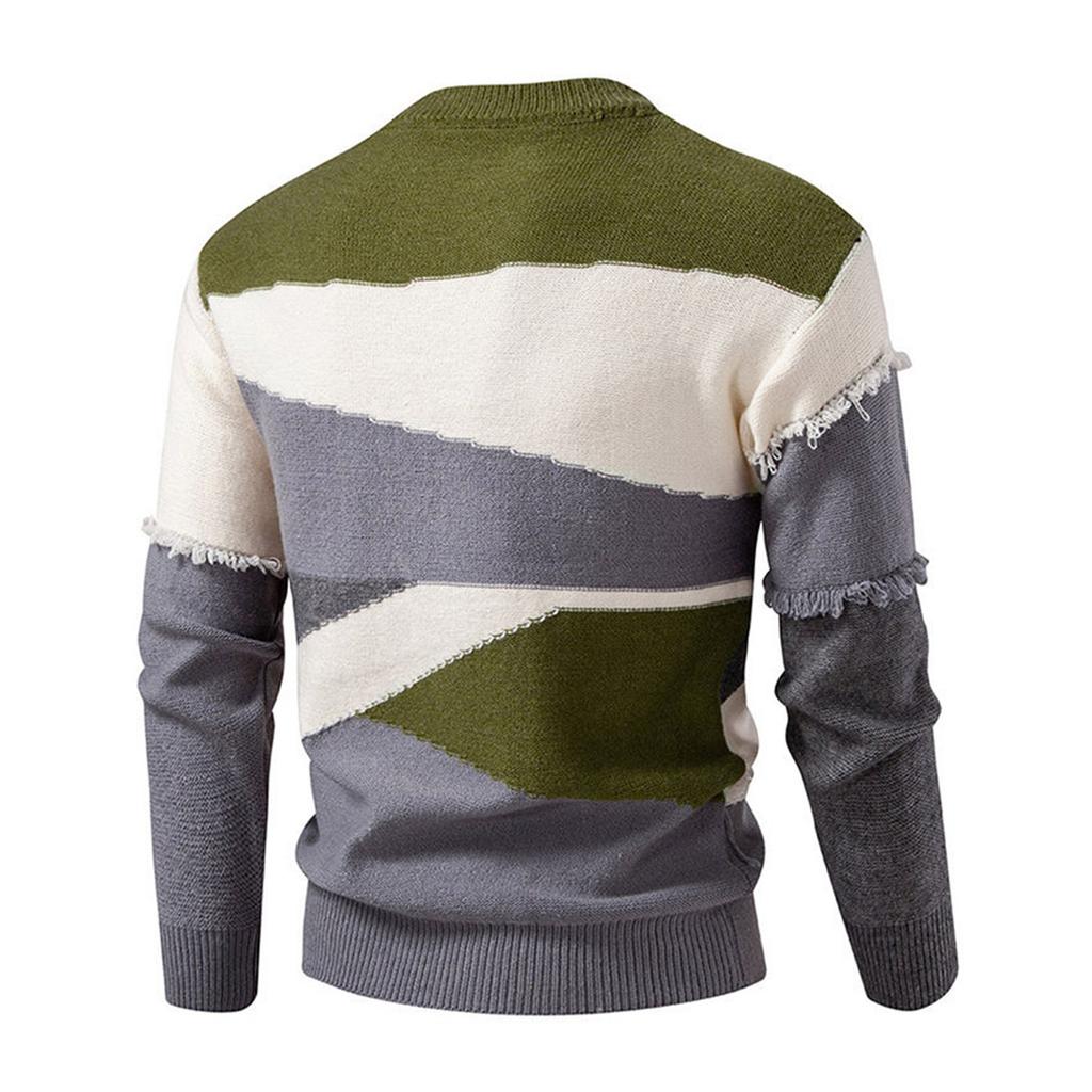 Men's Trendy Round Neck Colorblocked Sweater Men's Pullover Bottoming Sweater
