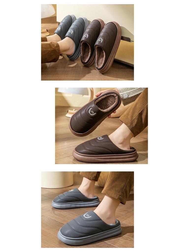 Extra Große Herren PU Leder Plüsch Hausschuhe - Warme Indoor Schuhe für Herbst und Winter