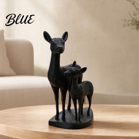 Warm Home Decoration Mom And Child Deer Statue, 3D Printed Deers Ornament, Modern Soft Family Vibe Ornament Black Figurine, Tabletop for Office Living