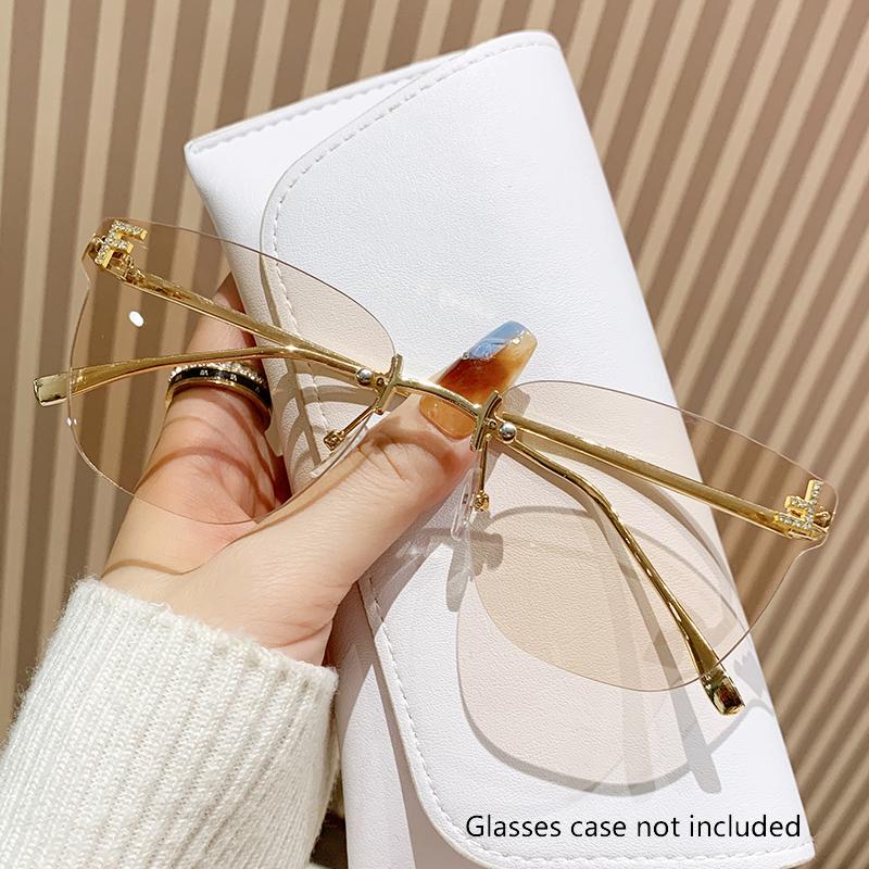 Frameless Square Sunglasses Fashion Trend Cutting Edge Large Frame Sunglasses Women's Letters F Street S Sunglasses 98