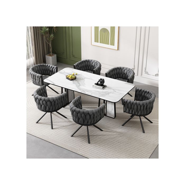 Chaise de salle à manger - MUVOE - Ensemble de 4 - Velours gris - Pivotante 360° - Design ergonomique