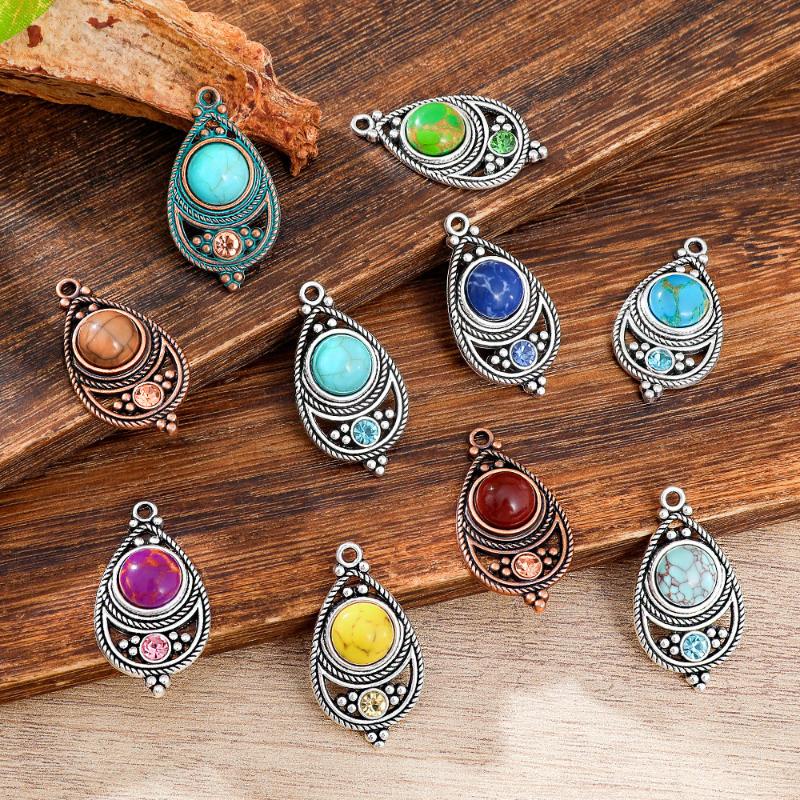 2Pcs Vintage Ethnic Bohemia Stone Setting Pendants For Women Earrings Necklaces Charms For Diy Making Jewelry Accessories