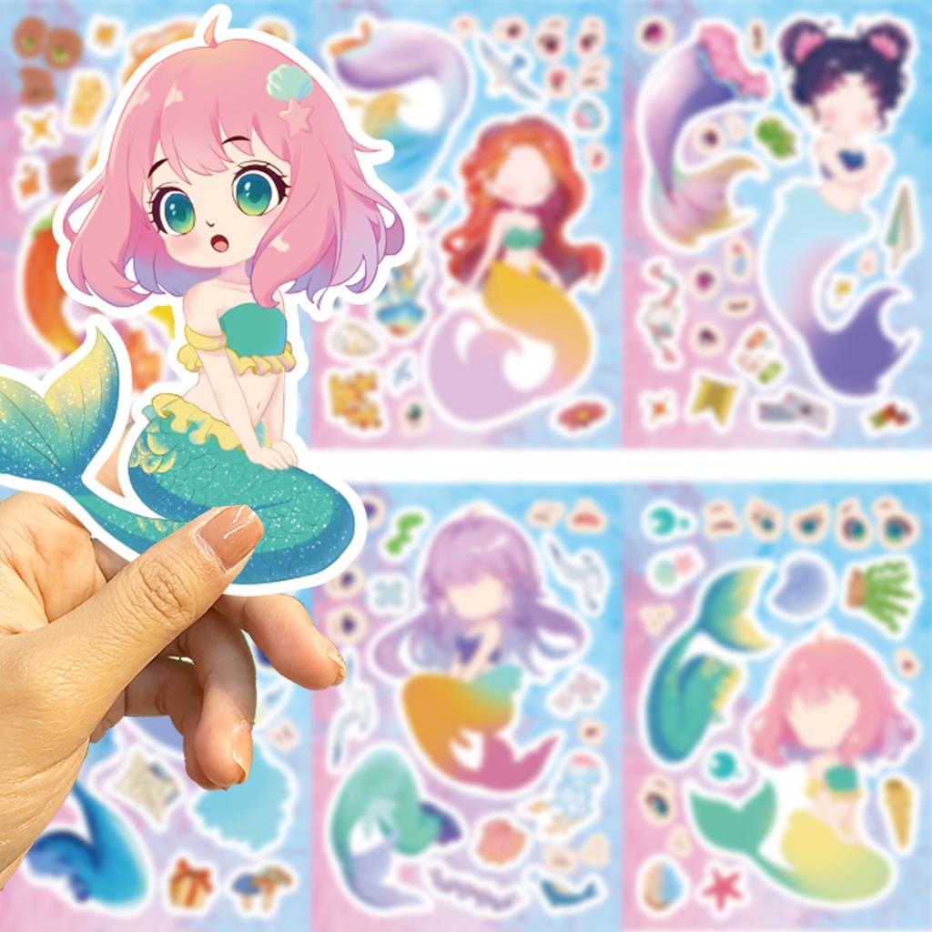 8 Cartoon Mermaid Face Swap Collage Hands-on DIY Handbook Mobile Phone Case Decoration