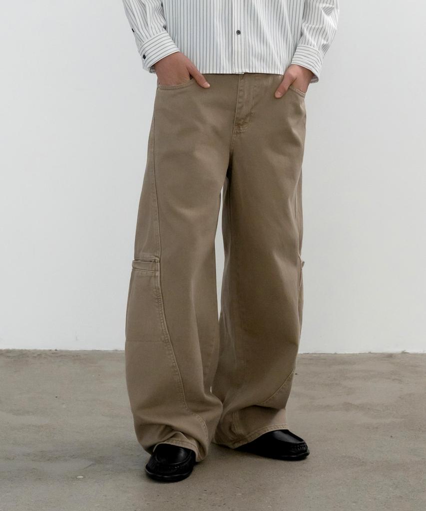 INDUST Pigment Washed Curved Wide Pants_Beige