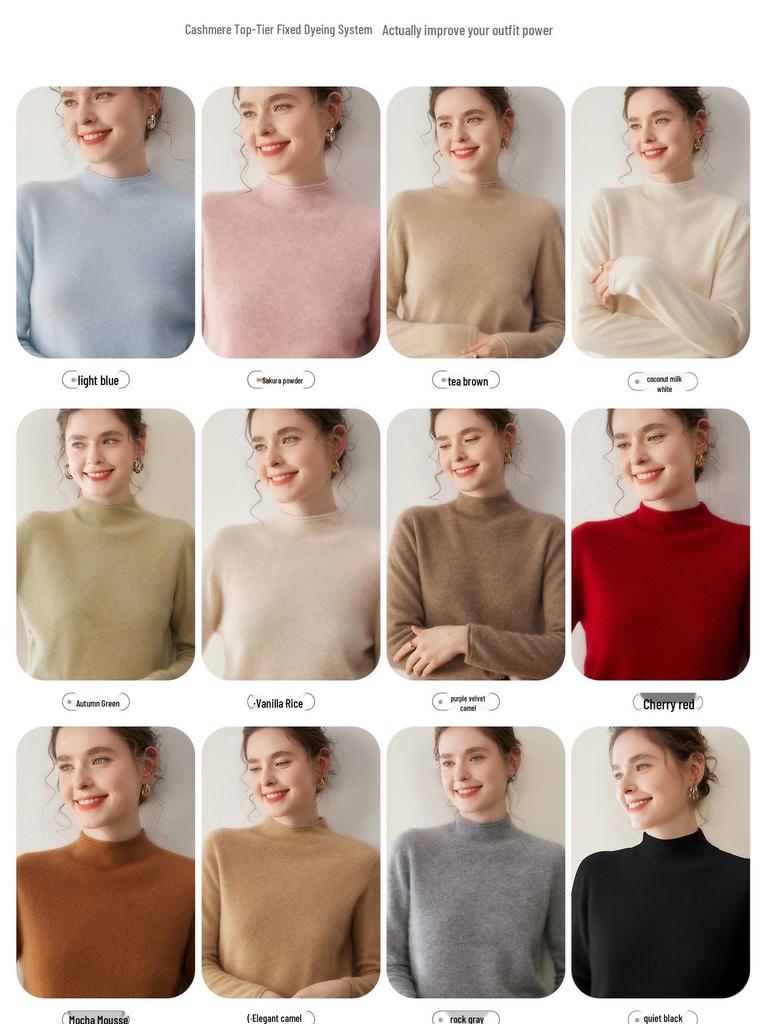 Women's Half-High Neck Baby Goat Cashmere Sweater - Thick, Soft, and Skin-Friendly for Autumn and Winter