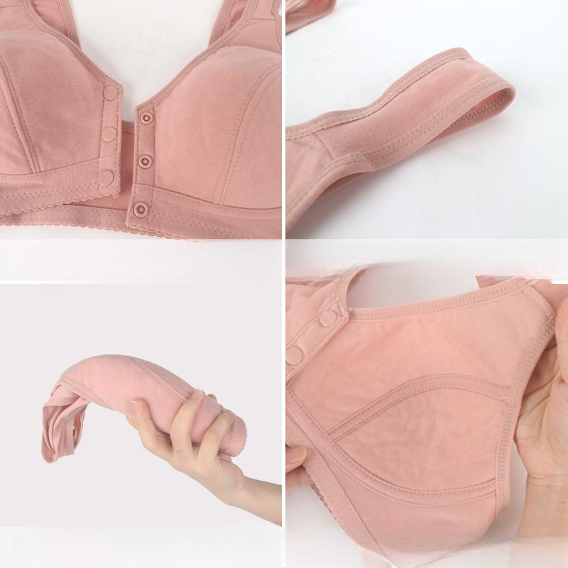 Middle-aged and Elderly Underwear Light Front Buckle Thin Section Mom Soft Cotton Ladies Undershirt Type Without Steel Ring Big Yards Comfortable Bra
