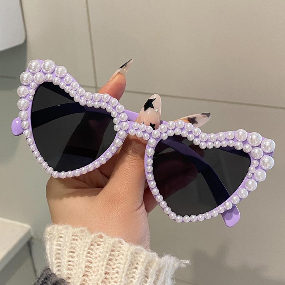 Cute Pink Pearl Heart Sunglasses Women Party Glasses Bachelorette Festival Kawaii Sun Glasses Luxury Brand Designer Shades UV400