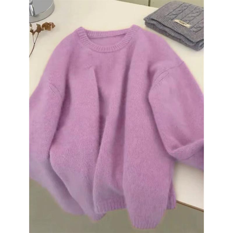Damski zimowy sweter polarowy w leniwym stylu - miękki, przytulny, z okrągłym dekoltem i mleczną warstwą wewnętrzną Fufu