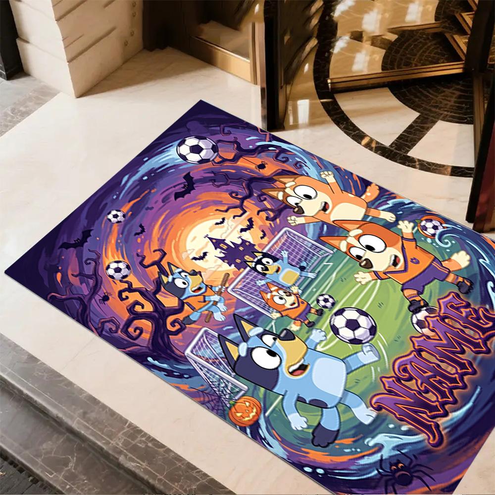 Bluey's Soccer Celebration Personalized Text Floor Mat Suitable for Dining Room Decorate Room Kitchen Bedrooms Anti-slip Rug Office Home Decor