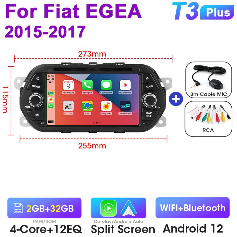 2 Din 7 Inch Android 12 For FIAT TIPO EGEA 2015 - 2017 Car Radio Stereo Multimedia Video Player GPS Navigation Carplay Auto WIFI
