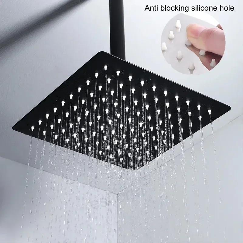 6/8 Inch Black Rainfall Shower Head Stainless Steel Rain ShowerHead Pressurized Big Panel Shower Nozzle Shower Accessories