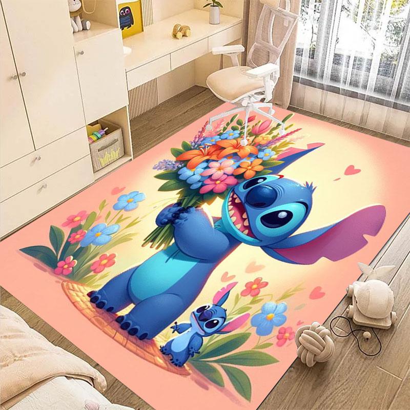 Stitch Is Holding Carpet with Floral Patterns - Non-slip Kitchen and Outdoor Carpet Home and Bedroom Decorations Birthday Gifts