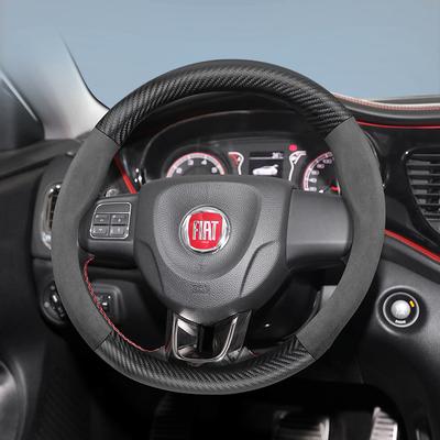 Suitable for Fiat Suede Matte Carbon Fiber Texture Steering Wheel Cover Suitable for 500 Grande Punto Evo 169 Ducato Bravo Tipo Linea Albea Panda