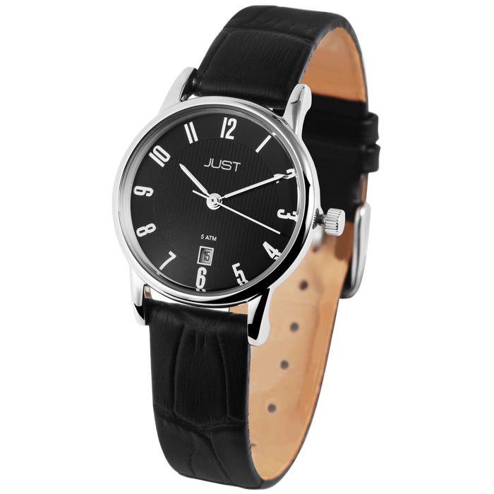Montre - JUST - Saigon - Cuir noir - Boîtier 28 mm argenté - Étanchéité 5 ATM