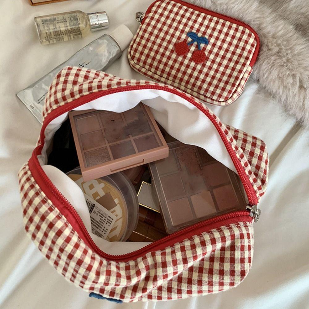Cloth Cherry Cosmetic Bag Cotton Toiletry Bag Fashion Travel Storage Bag  Unisex