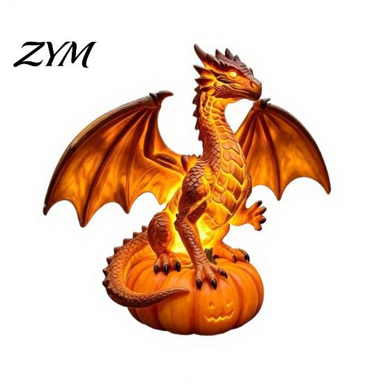 Squisita Statua Commemorativa Drago Luce Solare da Giardino, Notte di Halloween Resina Zucca Gotica Regalo Unico per Amanti Statua, Fantasia Medievale