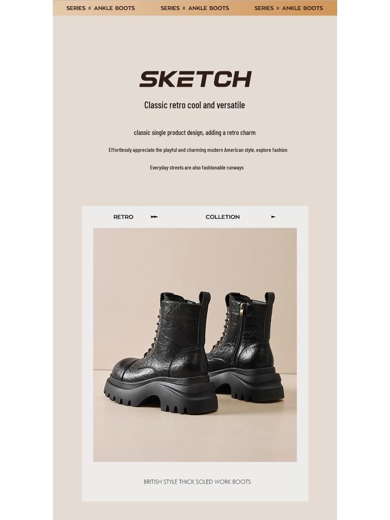 Augusden Women's 2025 Autumn Brown Chunky Heel Platform Ankle Boots - English Style Motorcycle Design