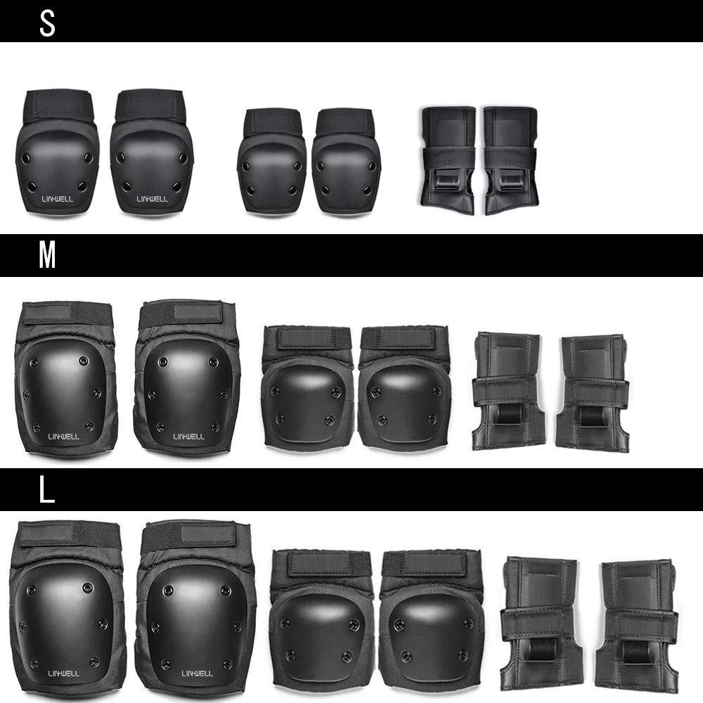 Skateboard Protector and Knee Guards for Kids and Includes Storage Bag 6-Piece Set Wrist, Elbow, Adults, (Small Size 120cm-150cm (Kids-Ladies))